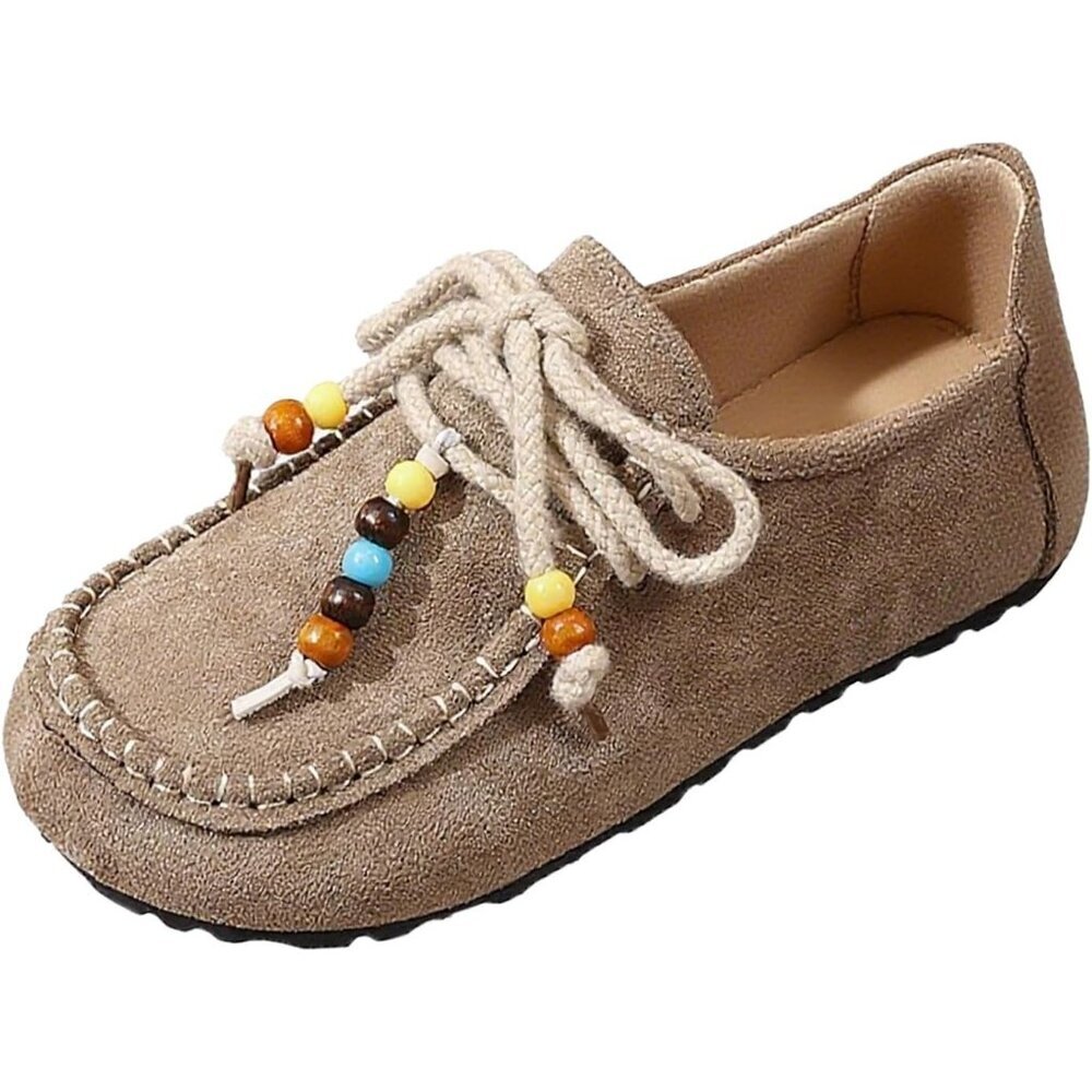 Women's Tan Beaded Round Toe Slip On Flats Walking Flats Slipper Shoes